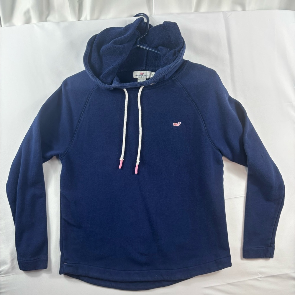 Vineyard Vines Mock Neck Drawstring Pullover Hoodie Sweatshirt Navy Blue Size XS